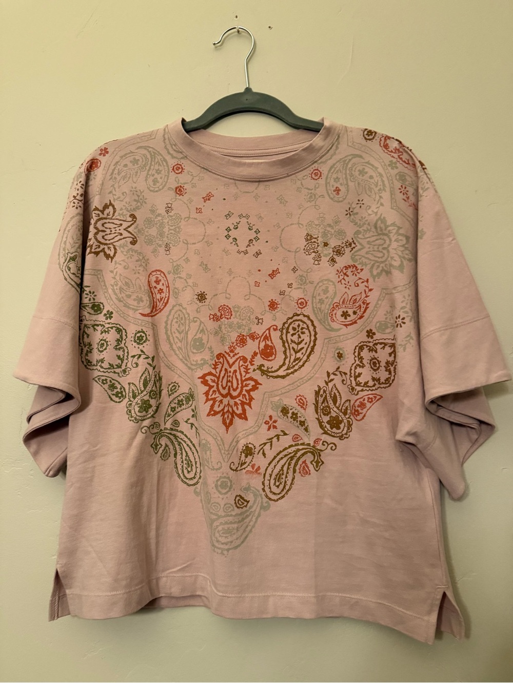 Free People We The Free Heirloom Printed Paisley Oversized Tee Top NWOT pink XS